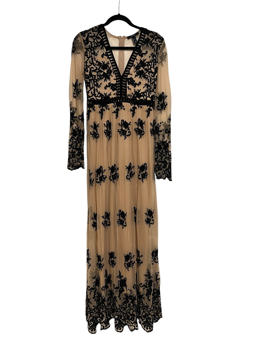 Forever 21 Beige & Black Sheer Embroidered Western Whimsigoth Boho Maxi Dress-S - Picture 3 of 7